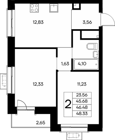 Планировка 2-комн 48,33, 51,33 м²