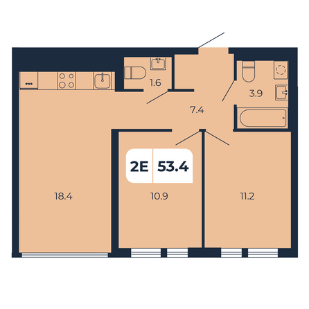 Планировка 2-комн 53,4 м²