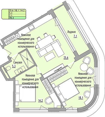 Планировка 2-комн 70,3 м²