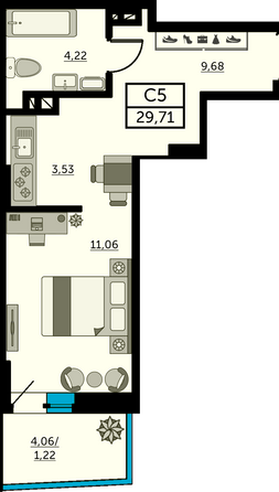 Планировка Студия 29,1 - 29,65 м²