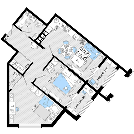 Планировка 2-комн 65,47 м²