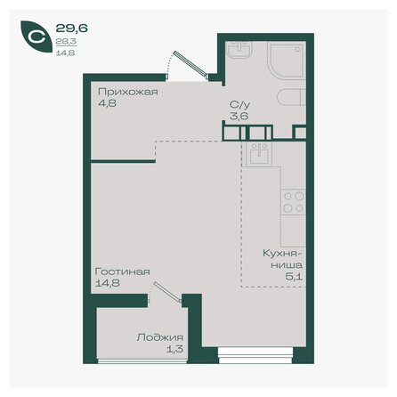 Планировка Студия 29,6, 30,1 м²