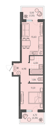 Планировка 1-комн 41,84 м²