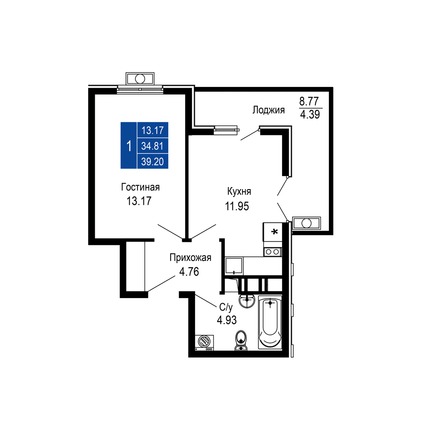 Планировка 1-комн 39,2 м²