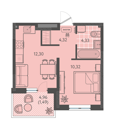 Планировка 1-комн 32,76 м²