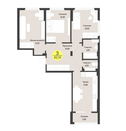 Планировка 3-комн 85,7 м²
