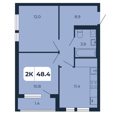 Планировка 2-комн 48,4 м²