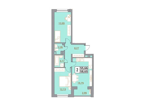 Планировка 2-комн 58,58, 59,65 м²