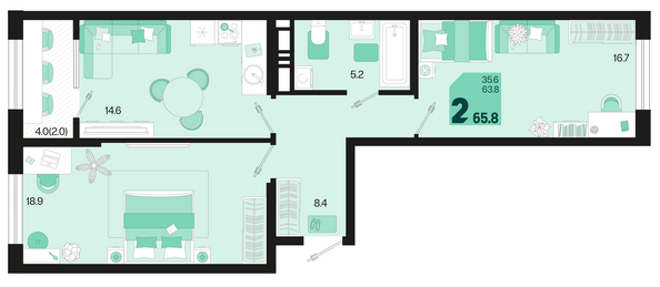 Планировка 2-комн 65,8 м²
