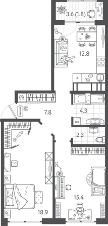 Планировка 2-комн 63,3 м²