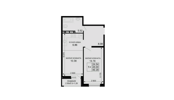 Планировка 1-комн 46,28, 46,61 м²