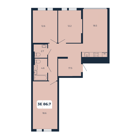 Планировка 3-комн 86,7 м²