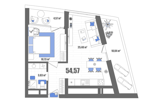 Планировка Номер 53,12, 54,57 м²