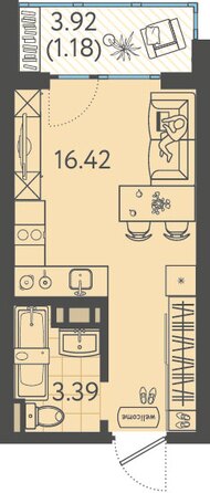 Планировка 1-комн 20,99 м²