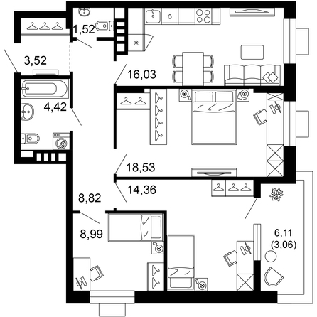 Планировка 3-комн 79,25 м²