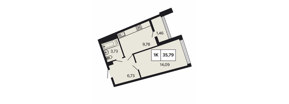 Планировка 1-комн 35,79 м²