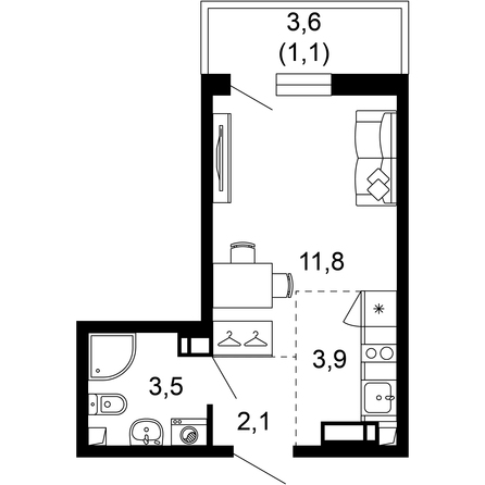Планировка 1-комн 22,4 м²