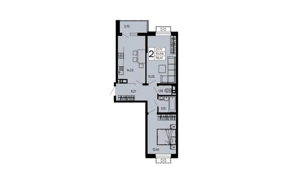 Планировка 2-комн 56,41 м²