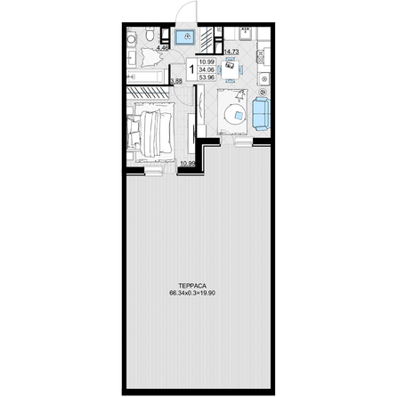 Планировка 1-комн 53,96 м²