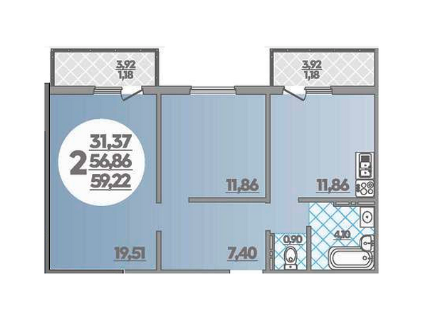 Планировка 2-комн 59,22 м²
