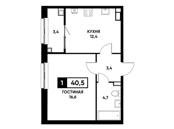 Планировка 1-комн 40,5 м²