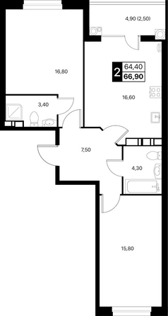 Планировка 2-комн 66,9, 67,5 м²