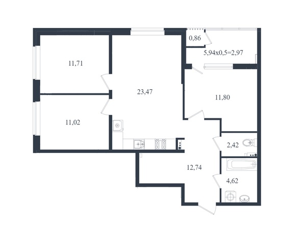 Планировка 3-комн 81,14 - 81,61 м²