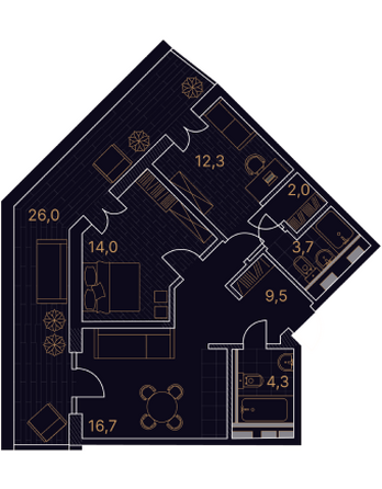 Планировка 3-комн 88,5 м²