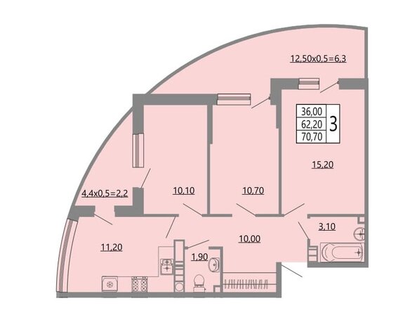 Планировка 3-комн 70,7 м²