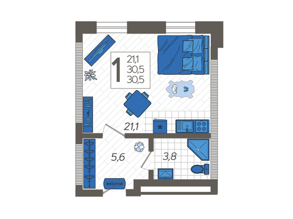 Планировка 1-комн 30,5 м²