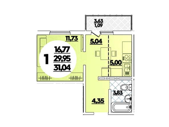 Планировка 1-комн 31,04, 31,8 м²