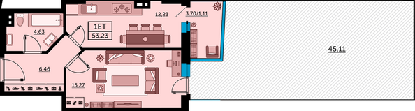 Планировка 1-комн 53,23 м²