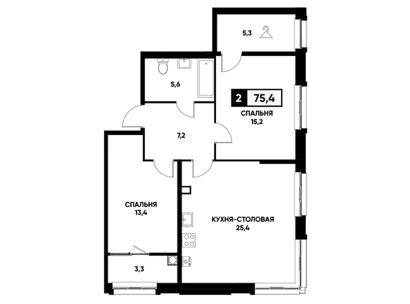 Планировка 1-комн 75,4 м²