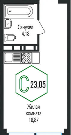 Планировка Студия 23,05 м²