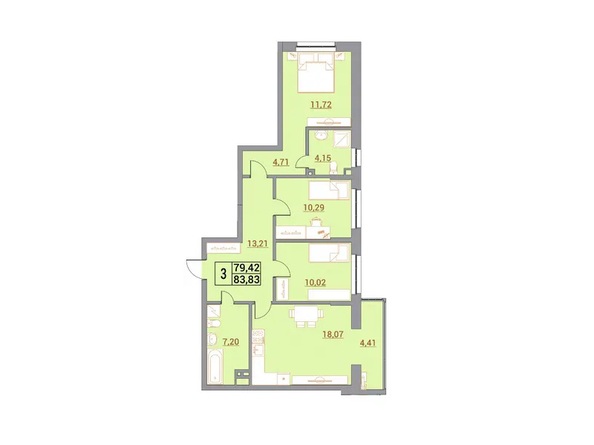 Планировка 3-комн 83,83 м²