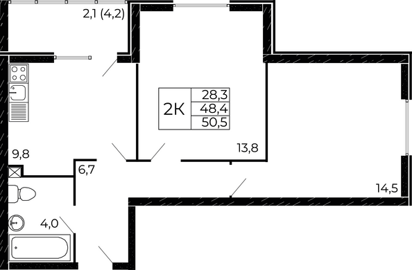 Планировка 2-комн 50,5 м²