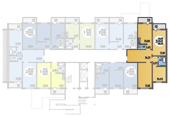 Планировка 3-комн 88,3 м²
