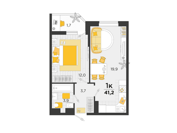 Планировка 1-комн 41,2, 41,5 м²
