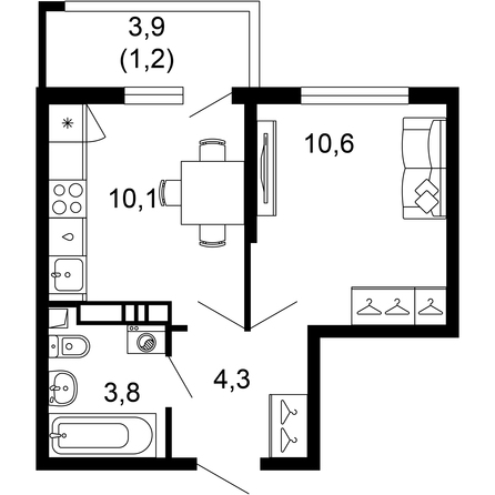 Планировка 1-комн 30 м²