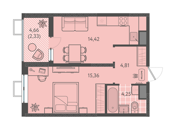 Планировка 1-комн 41,17 м²