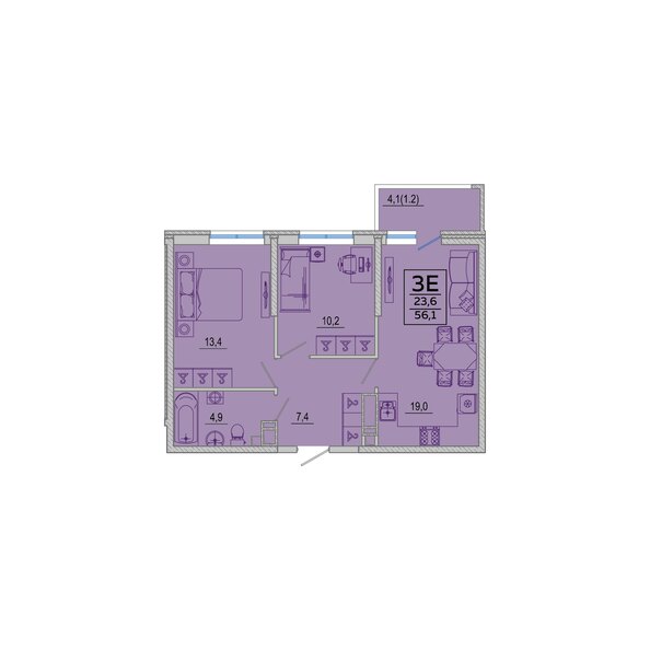 Планировка 2-комн 56,1 м²