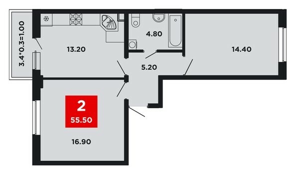 Планировка 2-комн 54,9, 55,5 м²