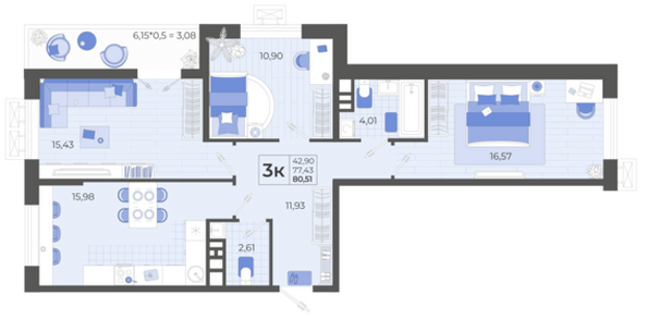 Планировка 3-комн 80,51 м²