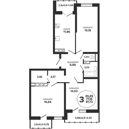Планировка 3-комн 81,73 м²