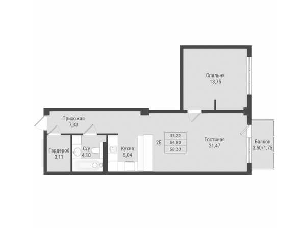 Планировка 2-комн 58,3 м²