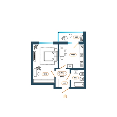Планировка 1-комн 37,79 м²