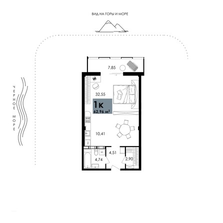 Планировка Апартамент 62,96 м²