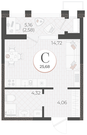 Планировка Студия 25,68 м²