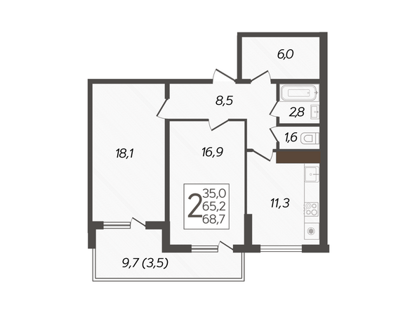 Планировка 2-комн 68,7 м²