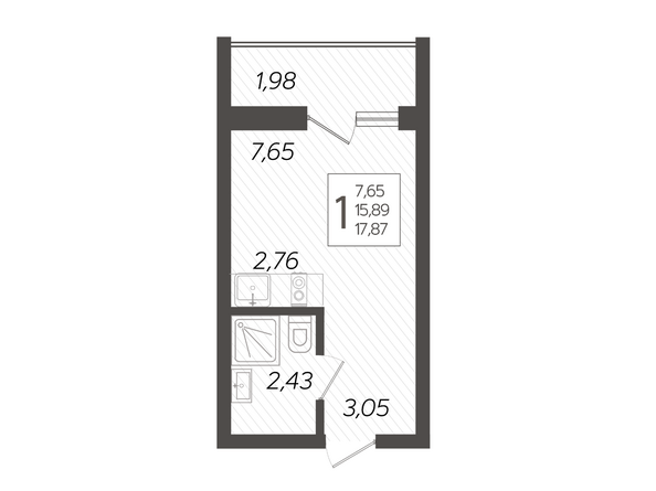 Планировка 1-комн 17,87 м²